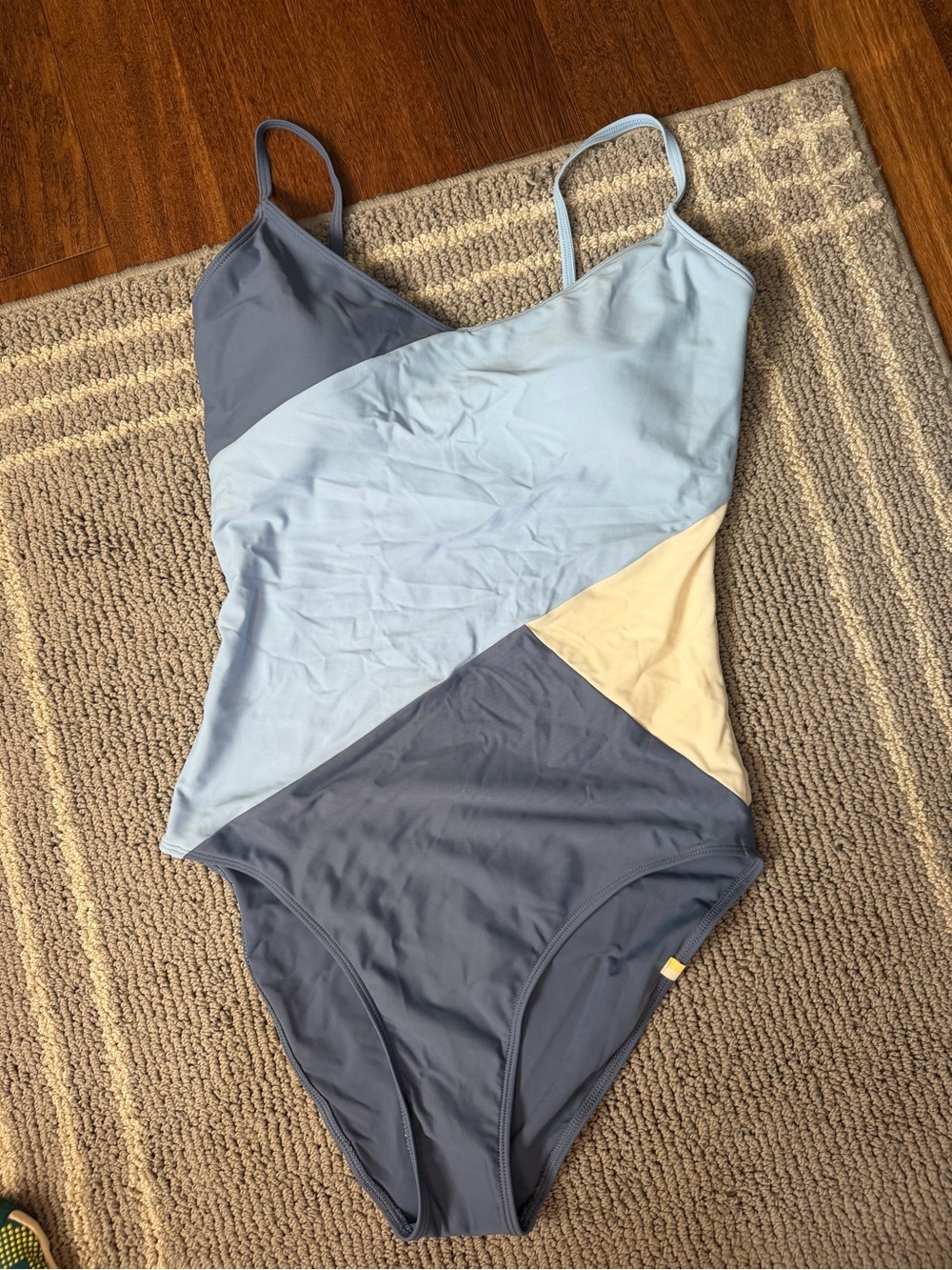 summersalt Diagonal Colorblock One-Piece in Light Blue, Slate Blue & Cream